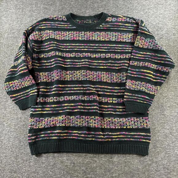 Retro Multi-Color Striped Knit Cotton Sweater Oversized M / L - Picture 2 of 6